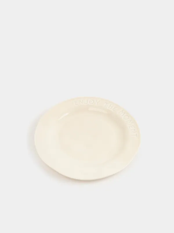 Dinner plate, 27 cm, porcelain P, milky, Enjoy the moment, Crumple words, image-2