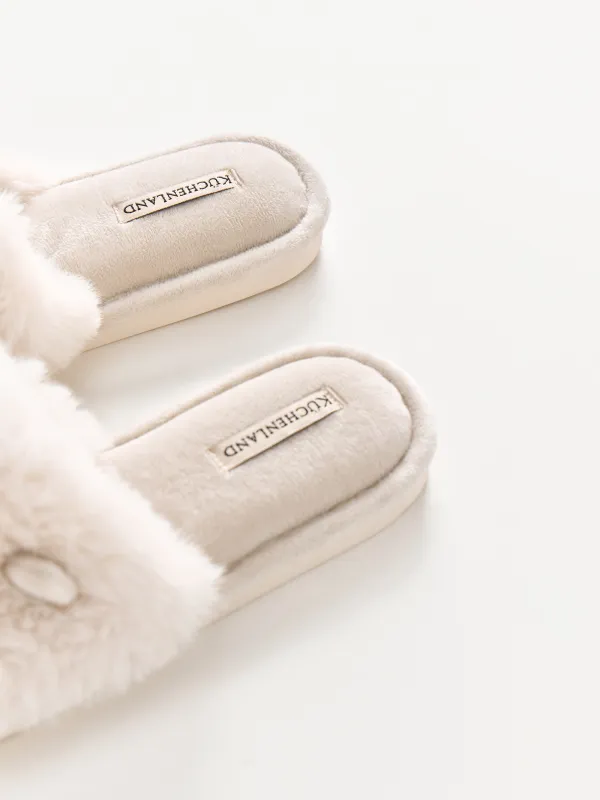 Women's slippers, homewear, size 36-37, polyester, milky, Fur, image-4