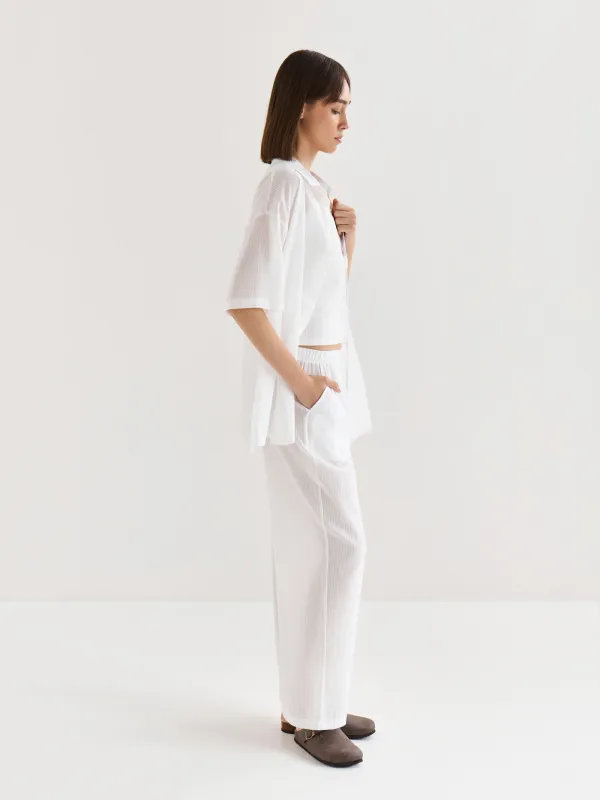 Women's trousers, homewear, size L, cotton, white, Stripes, Leticia, image-2