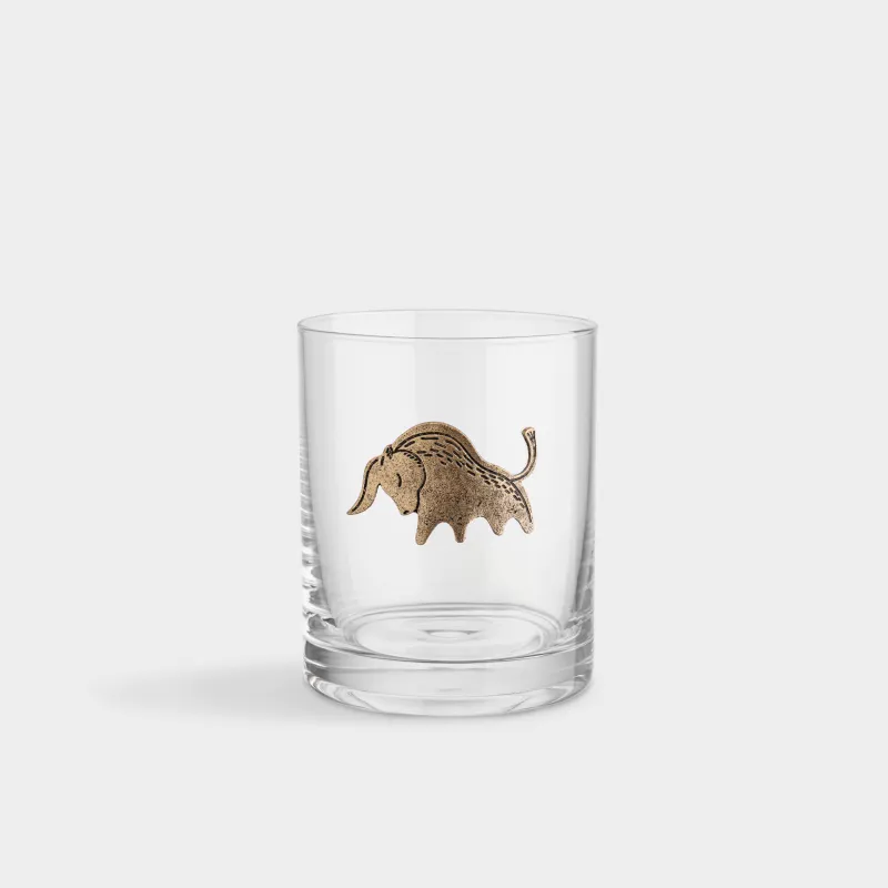 Drinking glass, 10 cm, 340 ml, glass/metal, golden, Taurus, Zodiac