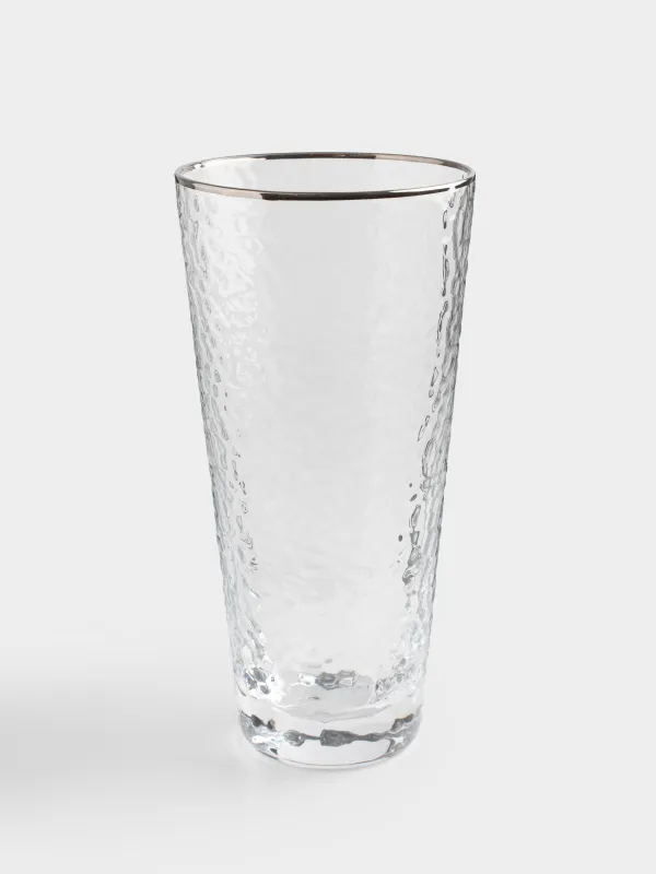 Glass, 17 cm, 450 ml, glass, with silver edging, Ripply silver, image-0