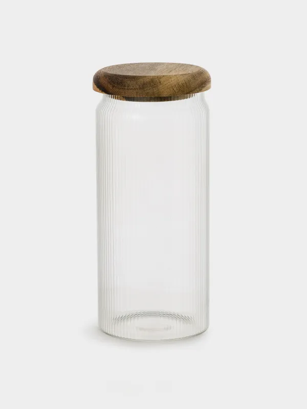 Bulk products jar, 1 l, glass R / wood, Ribby wood, image-0