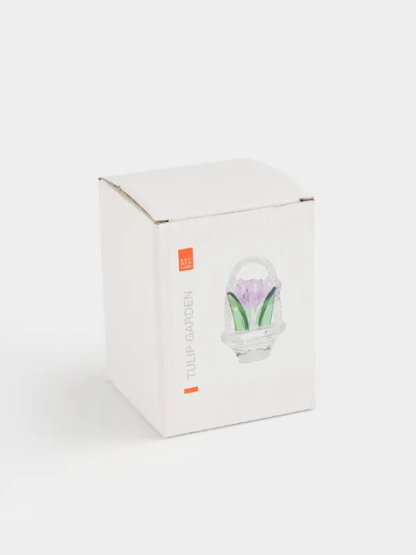 Statuette, 9 cm, crystal glass, pink, Tulips in a basket, Tulip garden, image-5