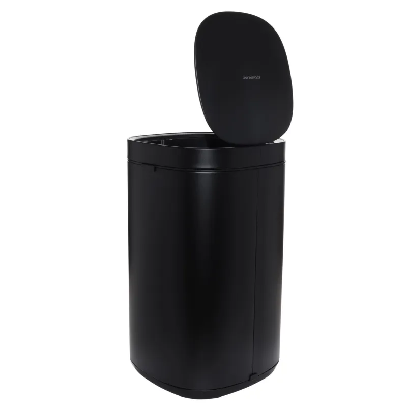 Trash can, 30 l, with lid opening button, metal / plastic, black, Total white, image-3