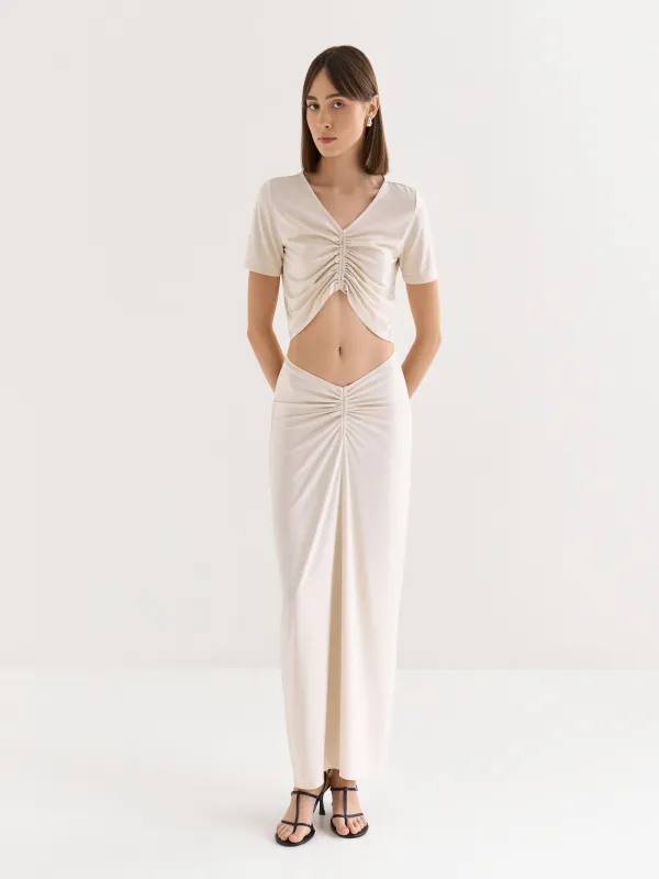 Women's skirt, maxi, size L, with an assembly, viscose / polyester, graphite, Ametina, image-0