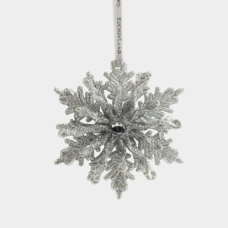 Christmas tree toy, 12 cm, acrylic, silver, Snowflake, Figure sparkle