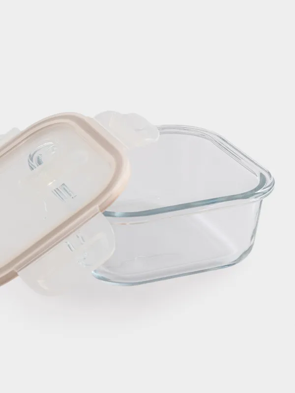 Container, 520 ml, with clips, with valve, glass T / plastic, square, Soft kitchen, image-3