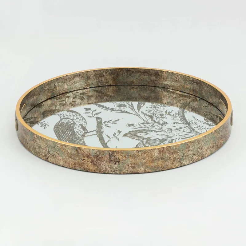 Tray, 36 cm, plastic / glass, Round, Mirror, Bird, Bluebird