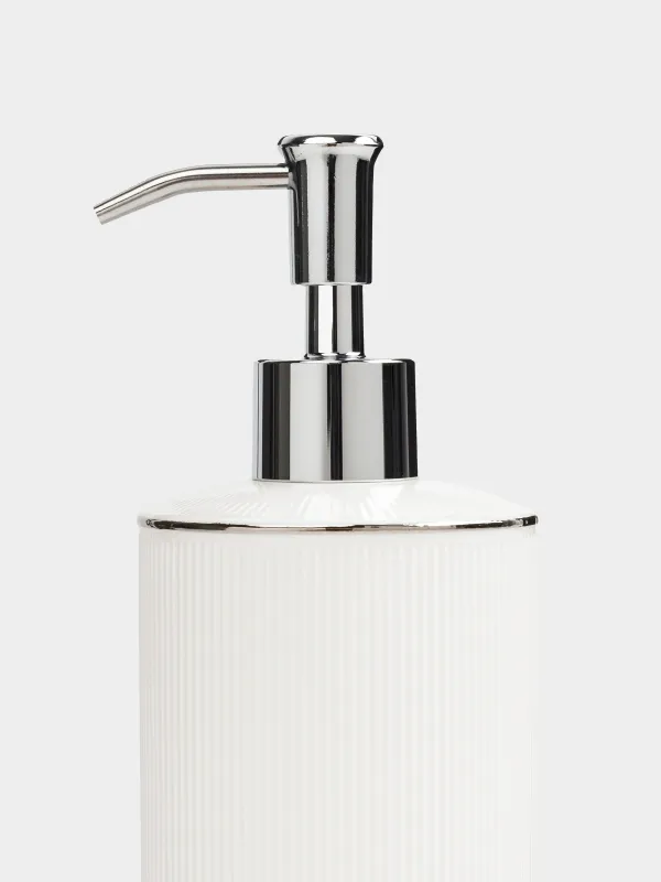 Liquid soap dispenser, 430 ml, porcelain P/steel, white and silver, Antarctica, image-3