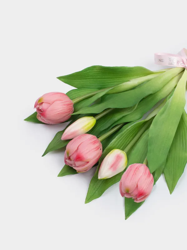 Artificial bouquet, 30 cm, polyethylene, Pink tulips, Tulip garden, image-3