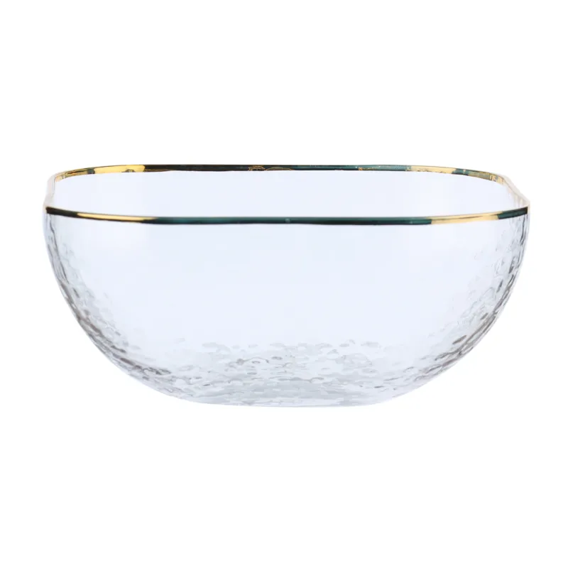 Salad bowl, 13x5 cm, glass, square, with golden edging, Ripply gold, image-0