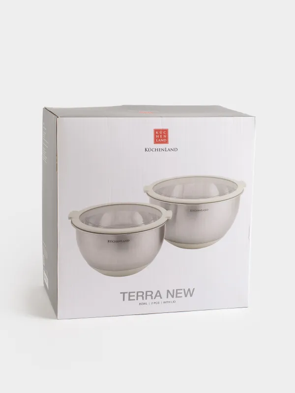 Bowl, 2/3 l, 2 pcs, with lid, anti-slip bottom, steel / plastic, beige, Terra new, image-6