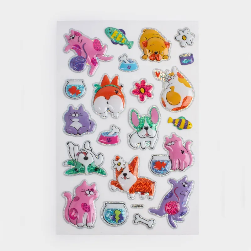 Sticker set, 25x14 cm, 21 pcs, disposable, PVC, Cats and dogs, Cat