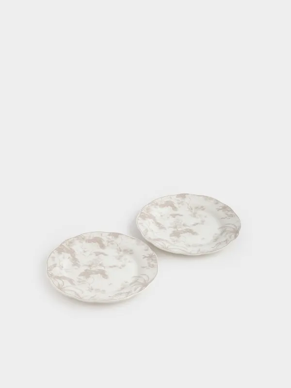 Snack plate, 19 cm, 2 pcs, porcelain P, white and beige, Jungle, Tropical, image-1