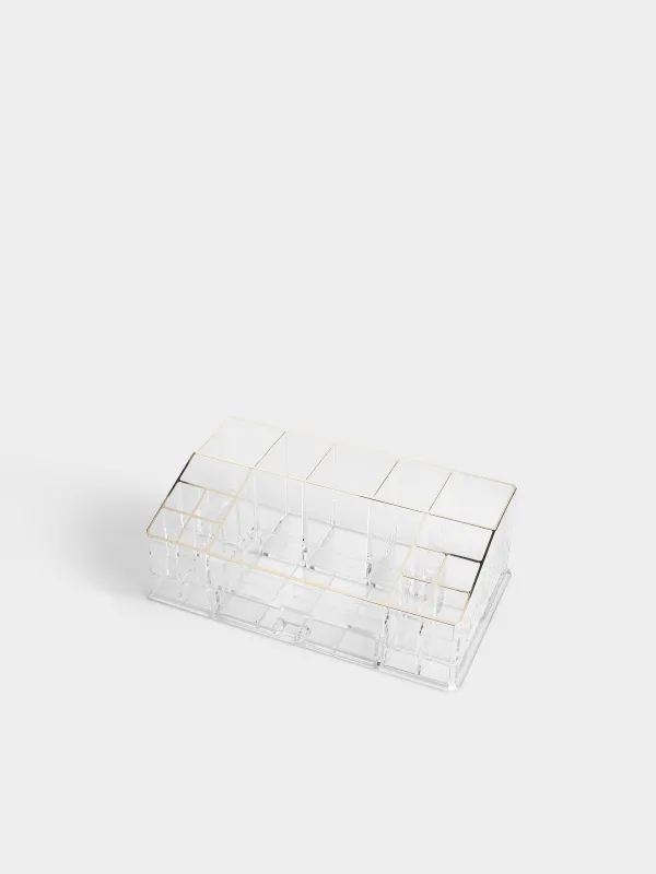 Organizer for cosmetics, 28x10 cm, 15 otd, with drawer, plastic, gold edging, Dorado, image-3