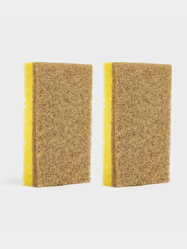Dish washing sponge, 11x7 cm, 2 pcs, wood fiber/sisal, beige, Green clean, image-0
