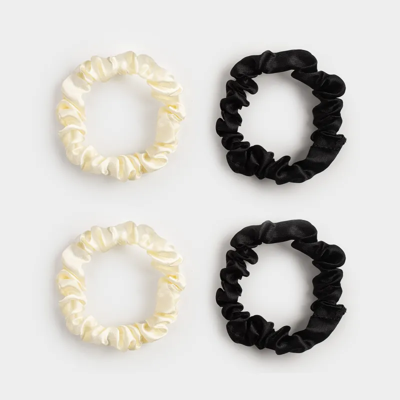 Elastic band for hair, 6 cm, 4 pcs, in the heart, satin, milk/black, Silk