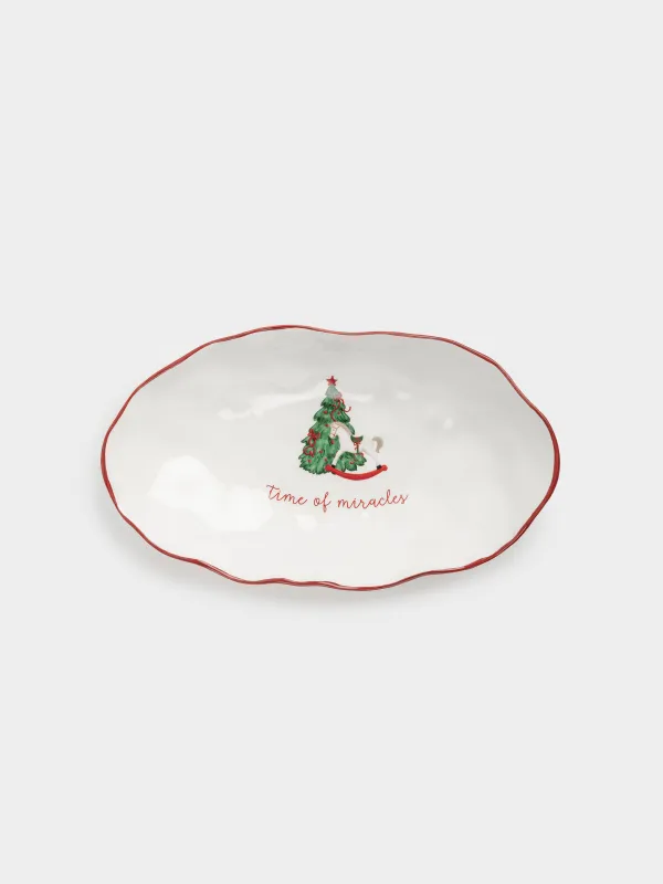 Dish, 31x18x6 cm, ceramic, oval, Horse with Christmas tree, Christmas tree, image-0
