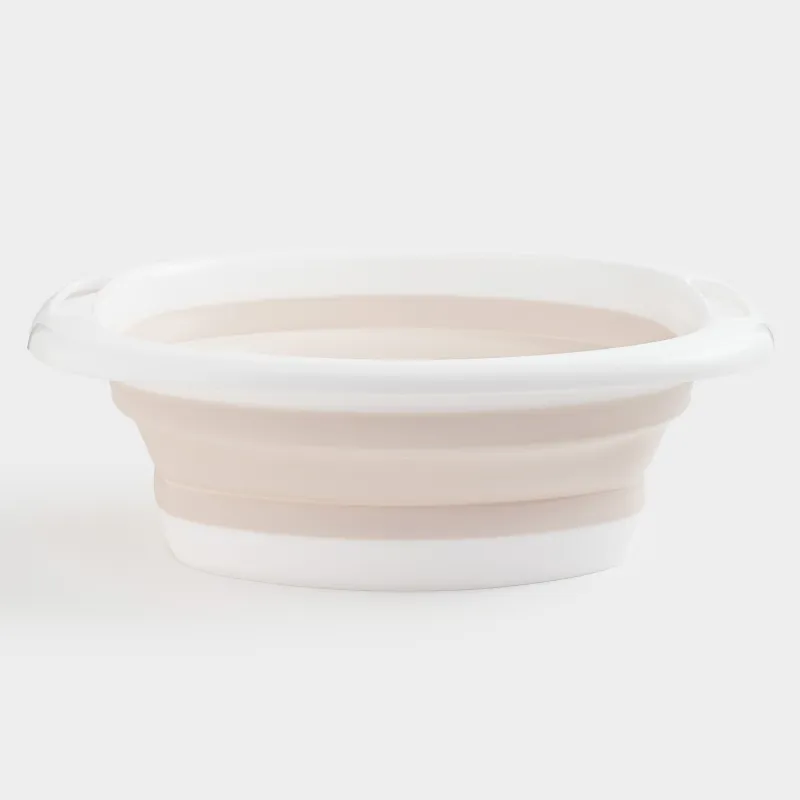 Folding basin, 10 l, ribbed bottom, plastic / rubber, beige-pink, Foldaway
