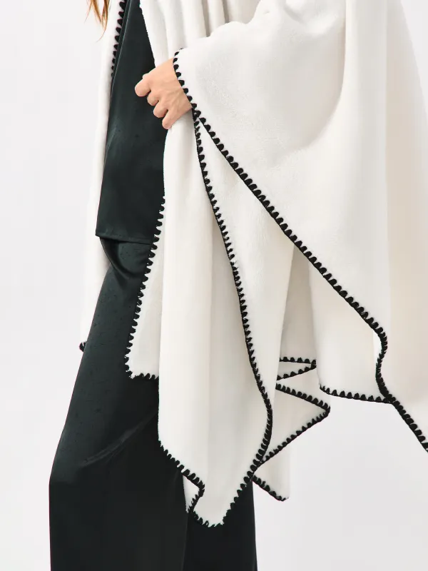 Poncho, 75x140 cm, fleece, sand-grey, Abstract, Fleece poncho, image-2