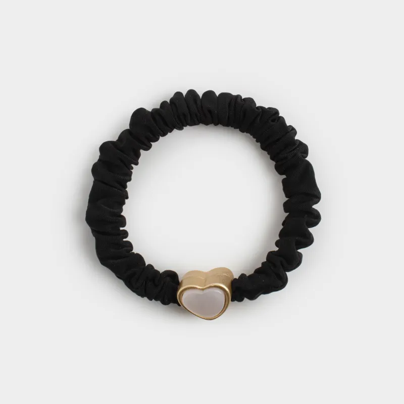 Hair tie, 6 cm, satin/plastic, black, Heart, Silk