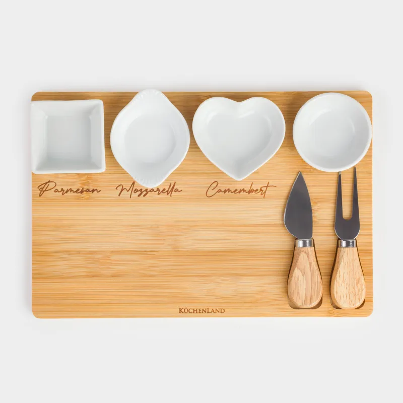 Cheese set, 7 items, dish board/bowl, ceramic / bamboo, Cheese, image-1