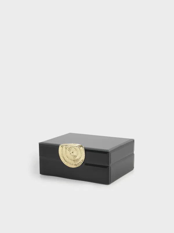 Jewelry box, 18x14 cm, glass / metal, mirror, black, Glossy black, image-0