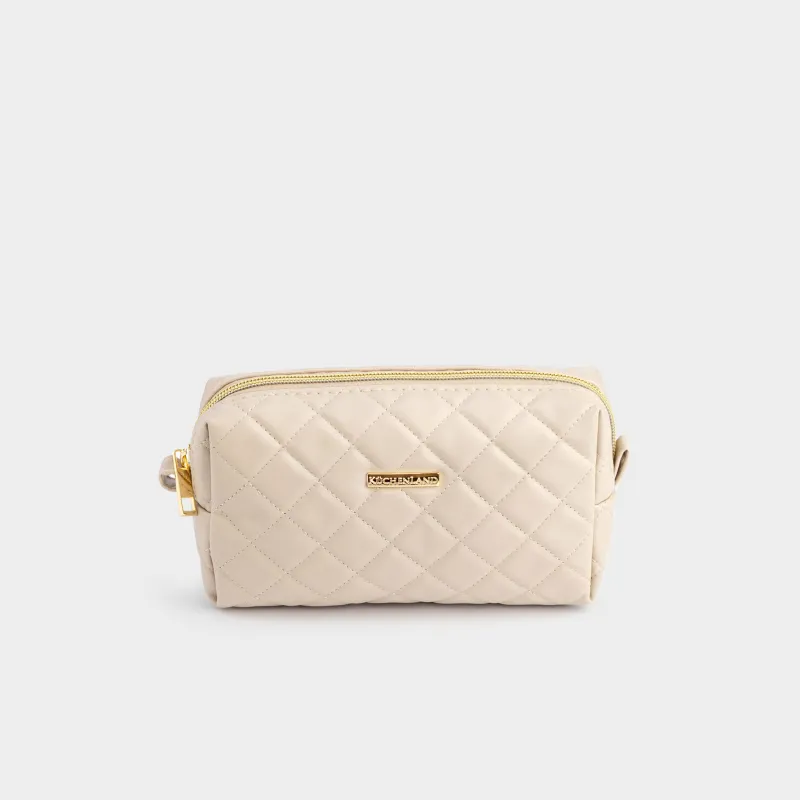 Cosmetic bag, 18х11 cm, quilted, polyurethane, beige, Quilted
