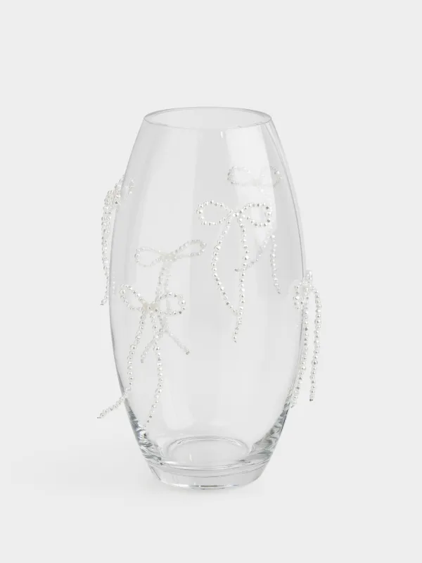 Flower vase, 30 cm, glass / plastic, Bows, Varieties pearl, image-0