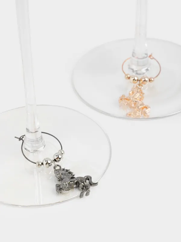 Bottle stopper with pendants, 5 items, metal / beads, Horse, Horse silver, image-5