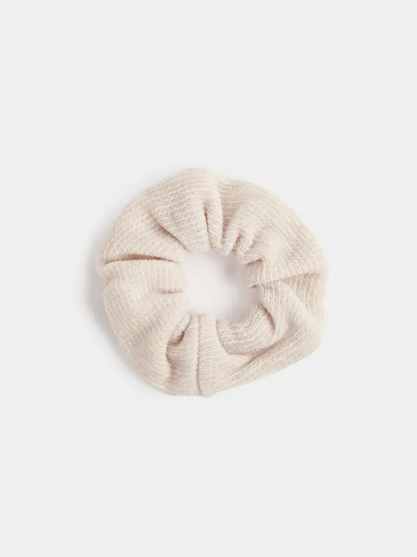 Elastic band for hair, 4 cm, corduroy, beige, Hair velvet, image-0