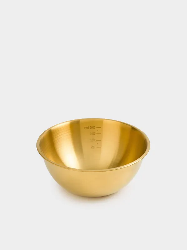 Baking set, 2 items, bowl / whisk, with measuring scale, steel / wood, golden, Classic gold, image-1