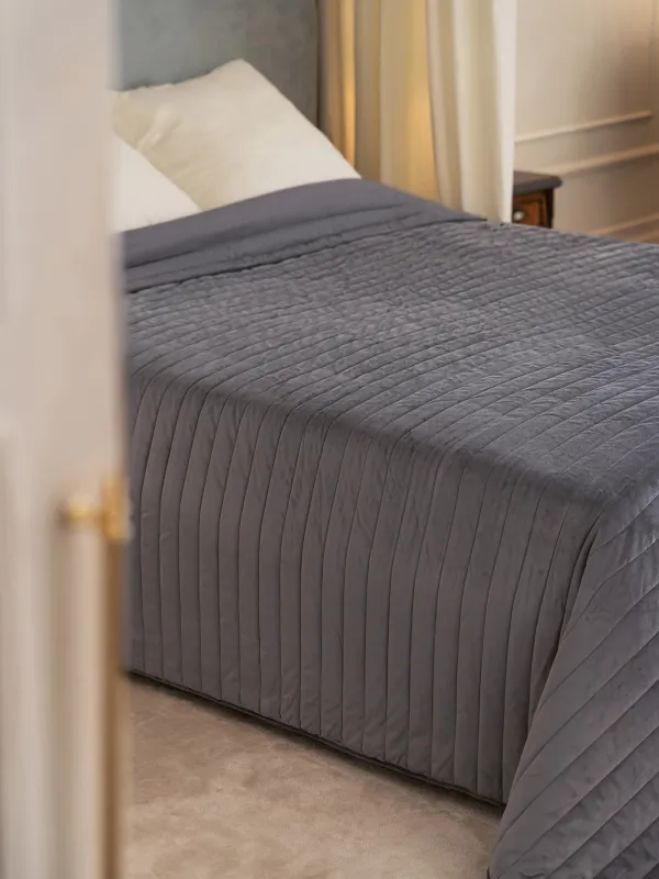 Bedspread, 220x240 cm, quilted, velvet/microfiber, grey, Stitch velvet, image-2