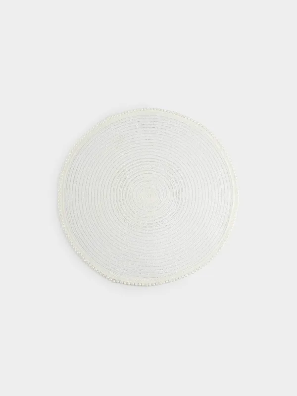 Placemat, 38 cm, polyester / plastic, round, white, Pearl border, Rotary shine, image-0