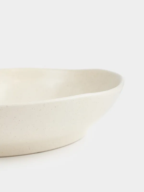 Salad bowl, 22x6 cm, 800 ml, ceramic, milky, Crumpled effect, Crumple creme, image-3
