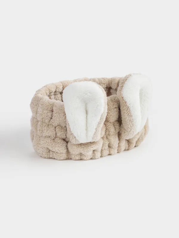 Headband, 17x8 cm, fleece, beige and white, Ears, Showy, image-1