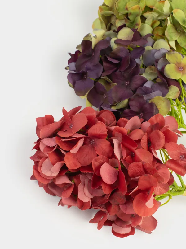 Decorative branch, 56 cm, polyester / metal, Burgundy hydrangea, Flower garden, image-3