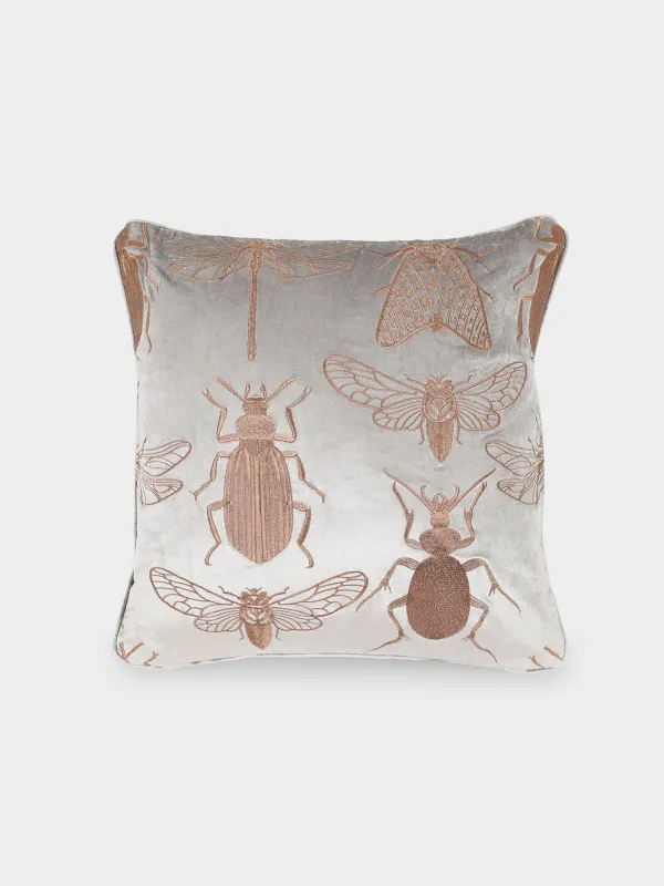 Decorative pillow, 50x50 cm, corduroy / beads, beige-gray, Bugs, Bugs, image-0