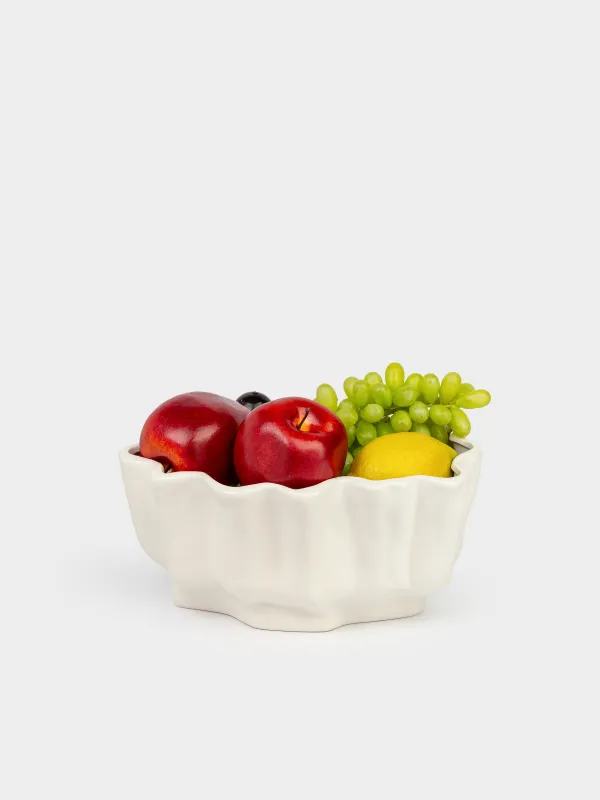 Fruit bowl, 26x20 cm, ceramic, milky, Bends, Crumple, image-4