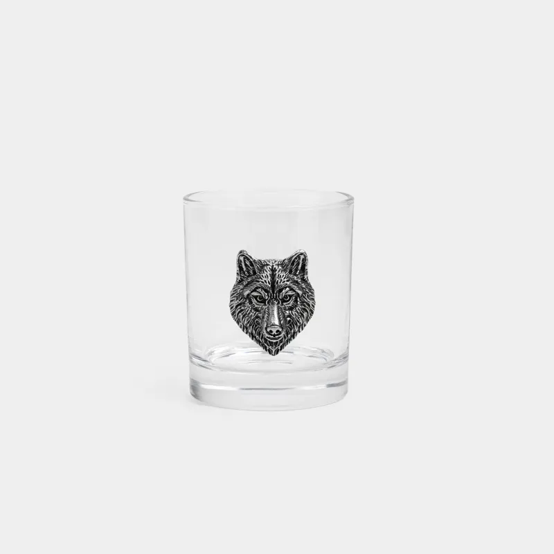Drinking glass, 10 cm, 340 ml, glass / metal, Silver wolf, Lux elements