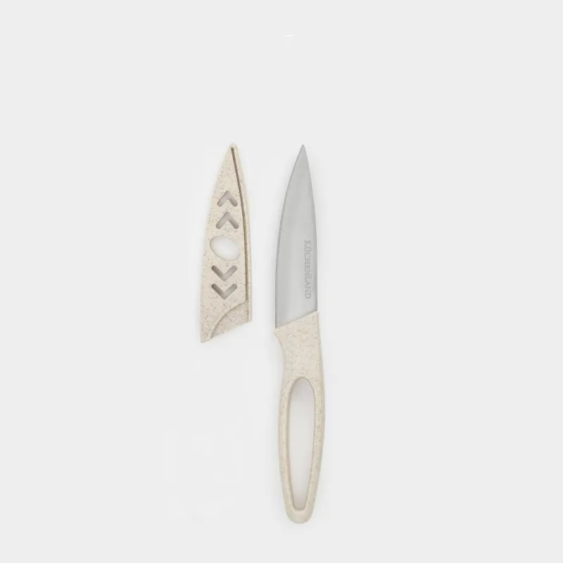 Paring knife, 9 cm, with case, steel / plastic, beige, speckled, Soft speckled