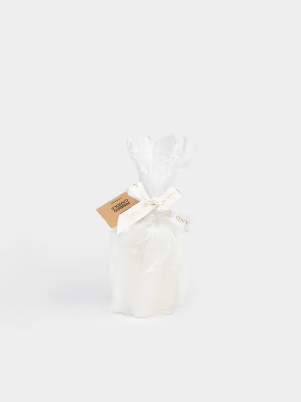 Candle 5x8 cm, cylindrical, milky, Waves, Ribbed candle, image-3