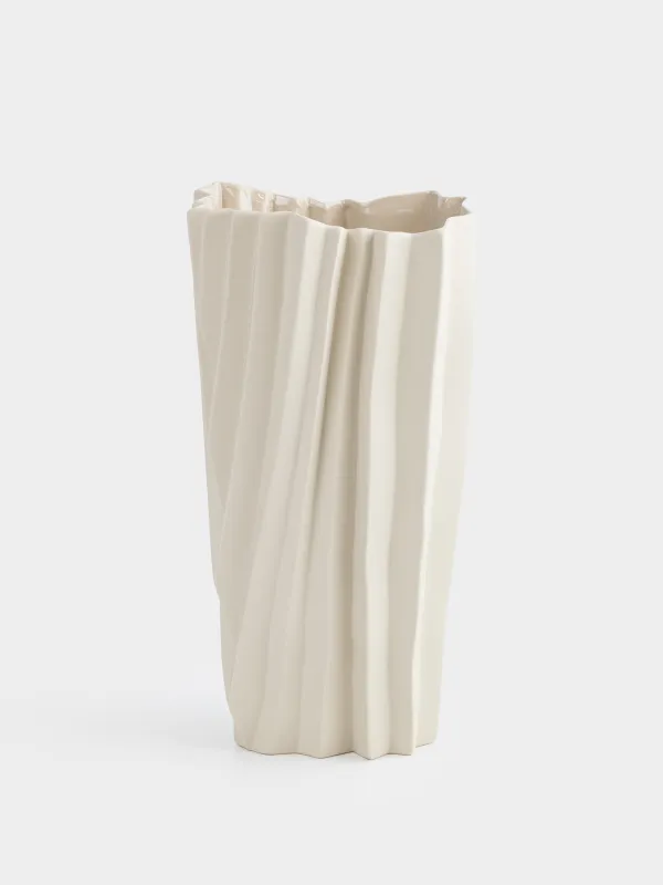 Flower vase, 35 cm, porcelain P, beige, Bends, Crumple, image-0