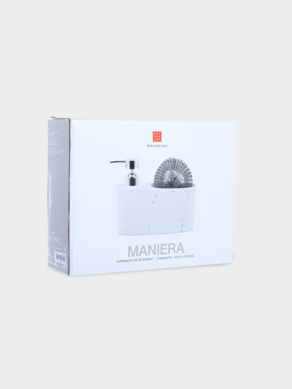 Detergent dispenser, 628 ml, organizer, with sponge, ceramic, White, Maniera, image-3