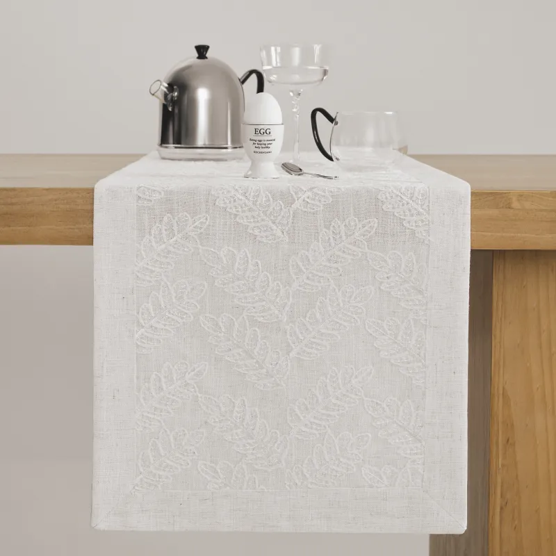 Table runner, 40x160 cm, polyester, milky, Leaves, Fall foliage