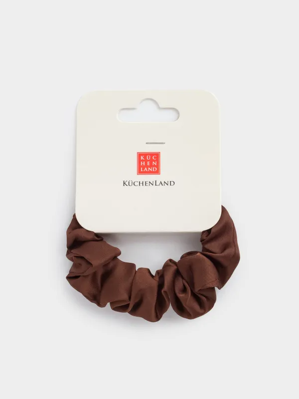Elastic hair band, 6 cm, satin, brown, Silk, image-3