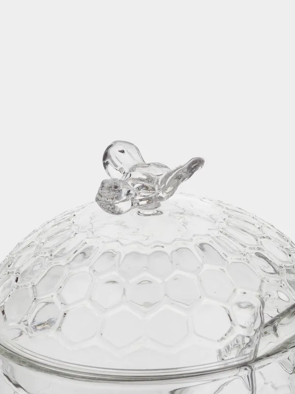 Honey jar, 400 ml, with spoon, glass, Honeycomb, Honey, image-3