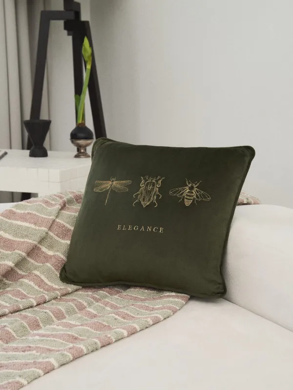 Decorative pillow, 45x45 cm, velvet, green, Bugs, Bugs, image-2