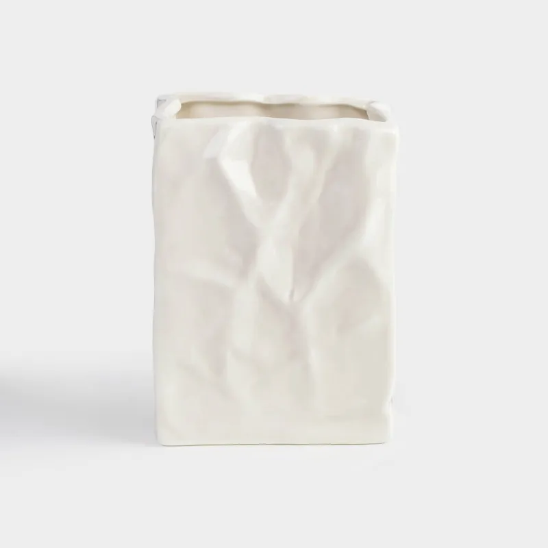 Toothbrush holder, 12 cm, porcelain P, grey-beige, Crumpled effect, Crumple bath