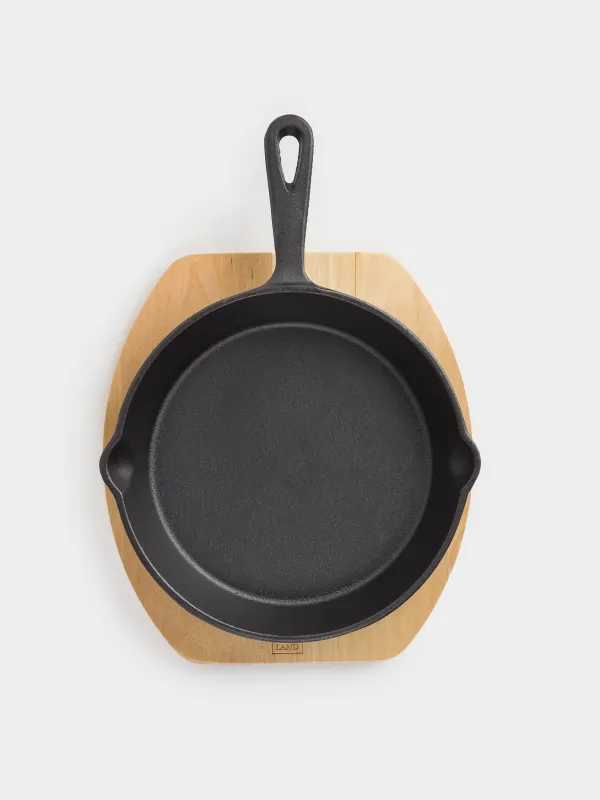 Frying Pan with base, 20 cm, cast iron/wood, round, black, Authentic, image-8